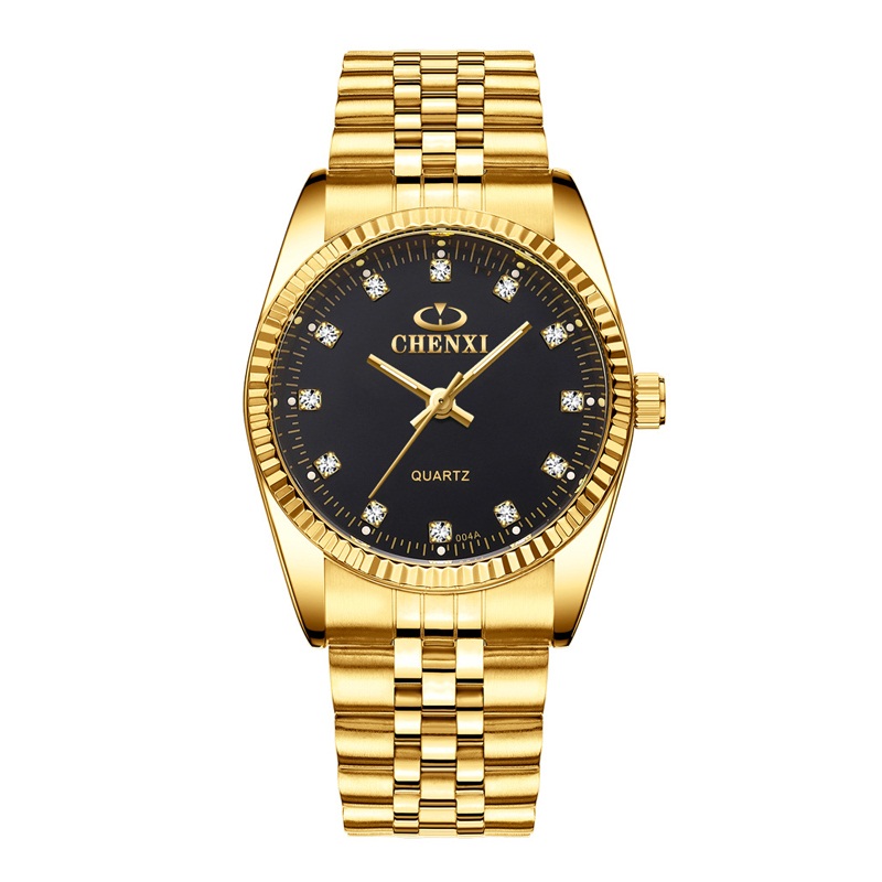 Chenxi Luxe Paar Horloge Golden Rvs Liefhebbers Horloge Quartz Horloges Voor Vrouwen &amp; Mannen Analoge Horloge: Men Black Dial