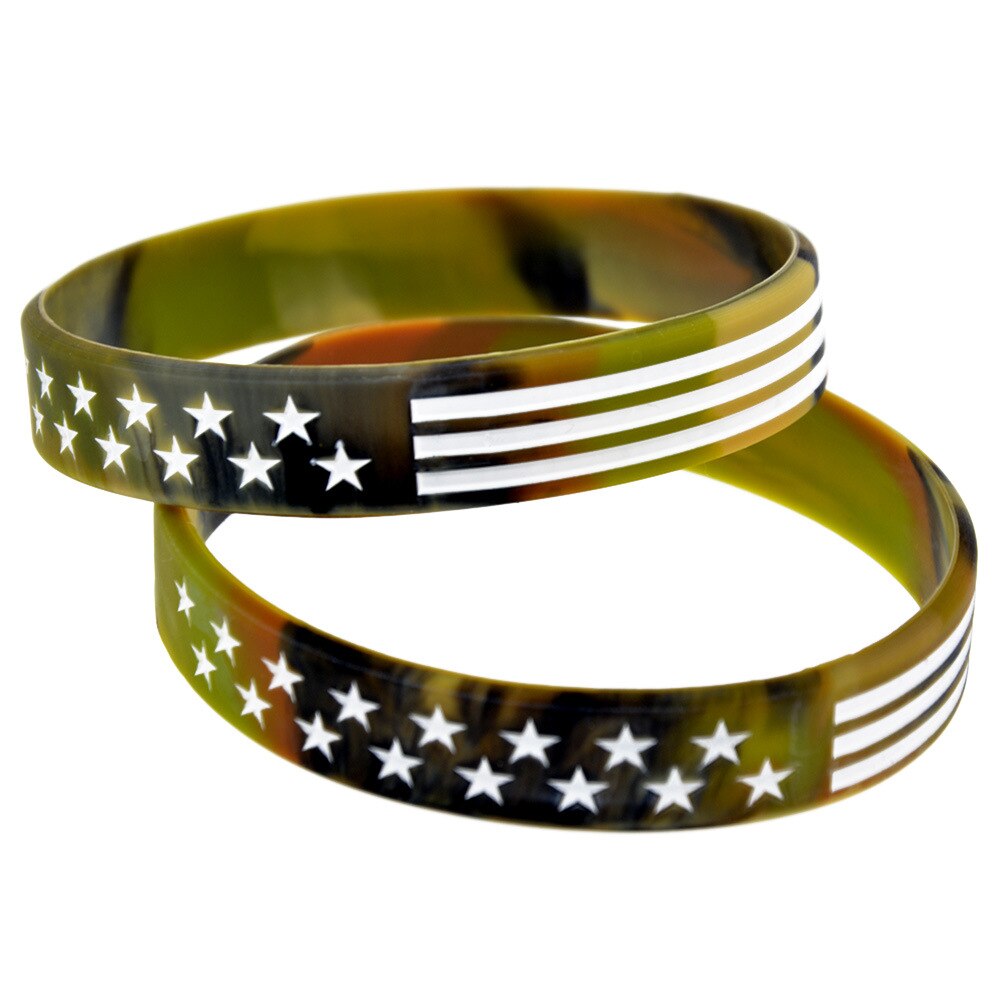 Mode Dunne Blauwe Lijn Sterren En Strepen Siliconen Armband Camouflage Amerikaanse Polsband Bangle: 04 one pcs