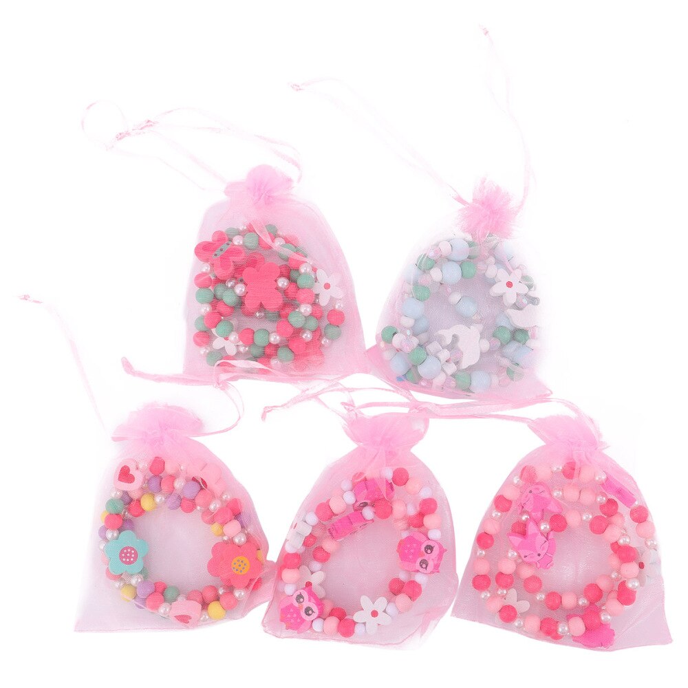 5 Sets Kids Cartoon Kralen Ketting Armband Set Schattige Sieraden Set Ketting En Armband Cadeau Voor Verjaardagsfeestje