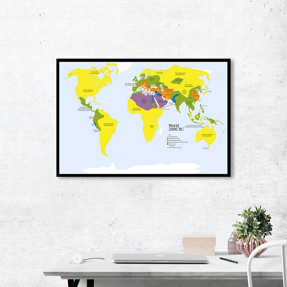 90*60cm The World Primitive tribe civilization Map In 2000 BC Non-woven Canvas Painting Retro Poster Home Decor School Supplies