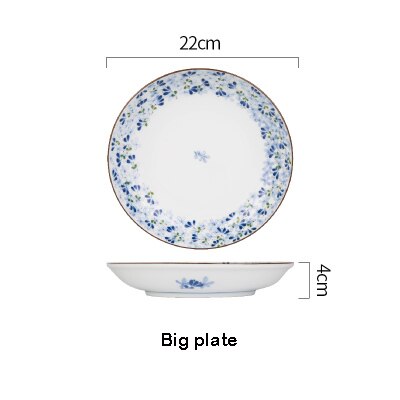 Serie de flores azules de estilo japonés, vajilla de cerámica de hueso claro, plato para el hogar, plato occidental, tazón de arroz, tazón grande: Big plate