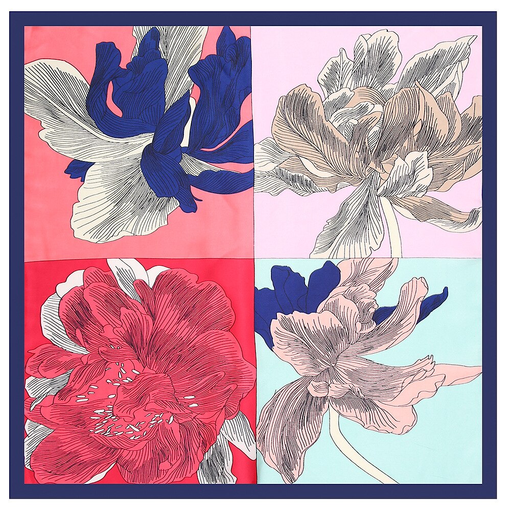 Matagorda sidenscarf 60cm kvinna sjalar blommönster dam halsduk huvudbonad huvudbonad krans liten halsduk: 1