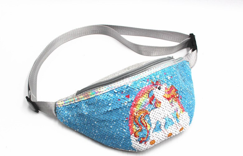 Nuovi bambini unicorno stampato paillettes sacchetto della vita del fumetto bambina sport casuali carino petto sacchetto di spalla del sacchetto: cielo blu unicorno