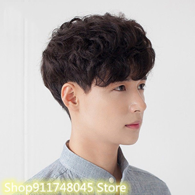 Men's Wigs Korean Short Wigs Hair Wig Handsome Men's Short Curly Hair Style Wig Realistic Natural High-Temperature Silk Fiber