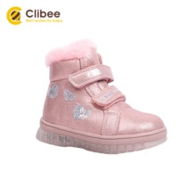 CLIBEE Mädchen Flache PU Leder lässig Sneaker Stiefel freundlicher Warme Winter Mitte Knöchel Schnee Stiefel Kleinkind freundlicher Wolle Schuhe 21-26