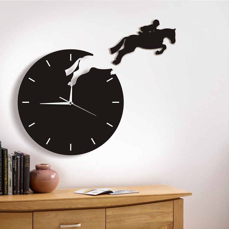 Art Decor Horseman Jumping Wall Watch Rider on Horseback Jumping Horse Clocks 3D Wall Clock Horse Riding