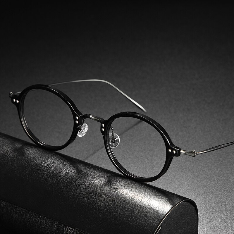Jahrgang Titan Brille Rahmen Männer retro Runde Brillen Frauen Luxus transparent Myopie Optische Brillen: Schwarz Pistole