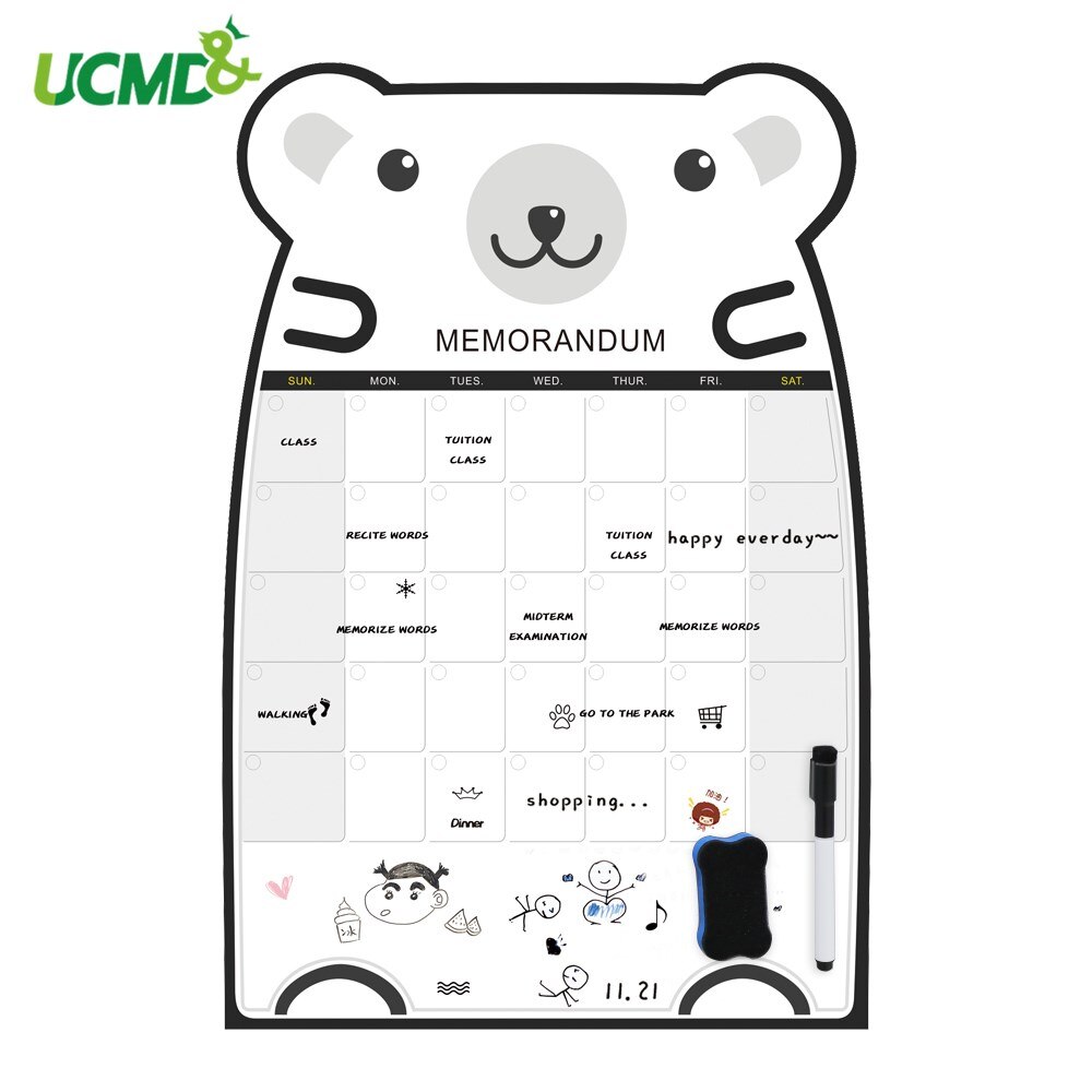 Cartoon Magnetic Calendar Daily Schedule Whiteboard Fridge Magnets Monthly Weekly Planner Kids Chore Memo Message Drawing Board