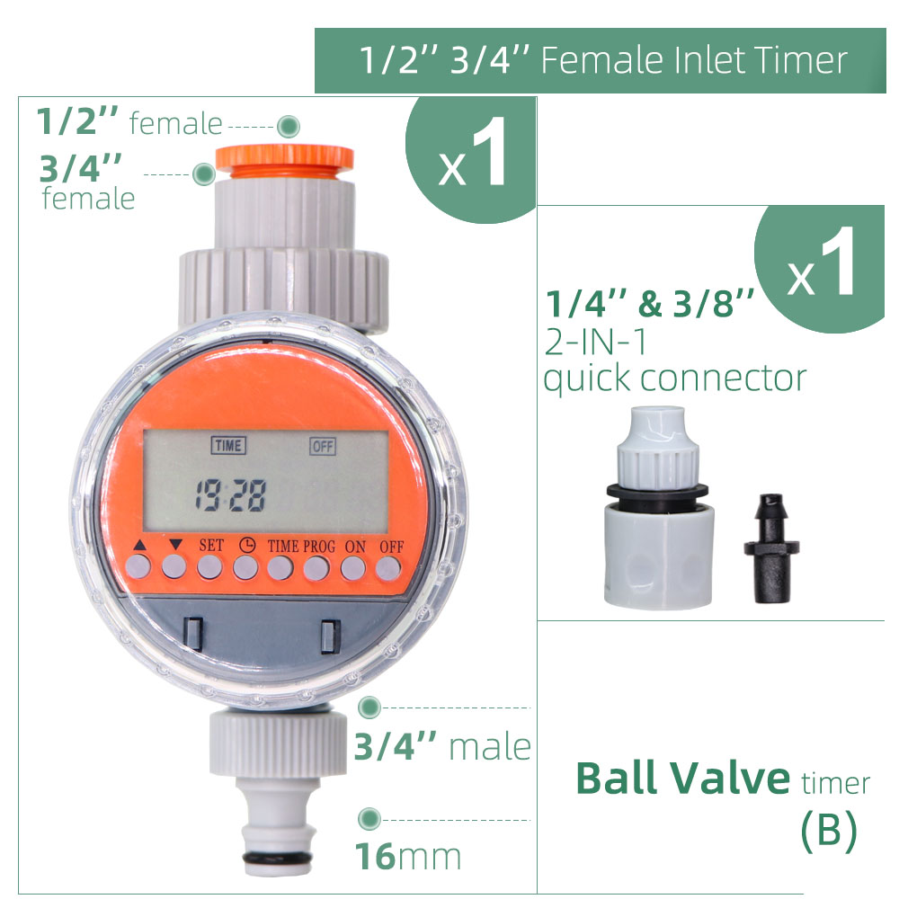 Garden Ball Valve Automatic LCD Water Timer Display Electronic Watering Irrigation Controller Sprinkler System Valve Faucet Hose: B