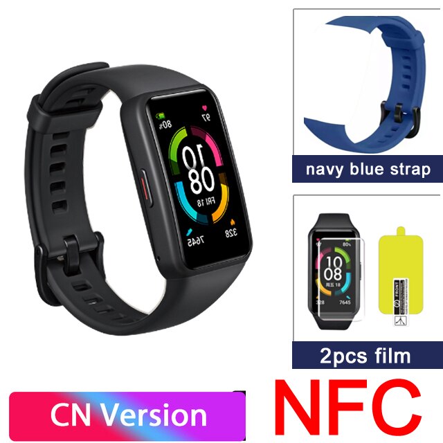 Honor Band 6 Smartwatch 1.47 "Amoled Display 14 Dagen Batterij Bloed Zuurstof Hartslagmeter Smart Horloge Bluetooth Slaap: NFC add navy blue