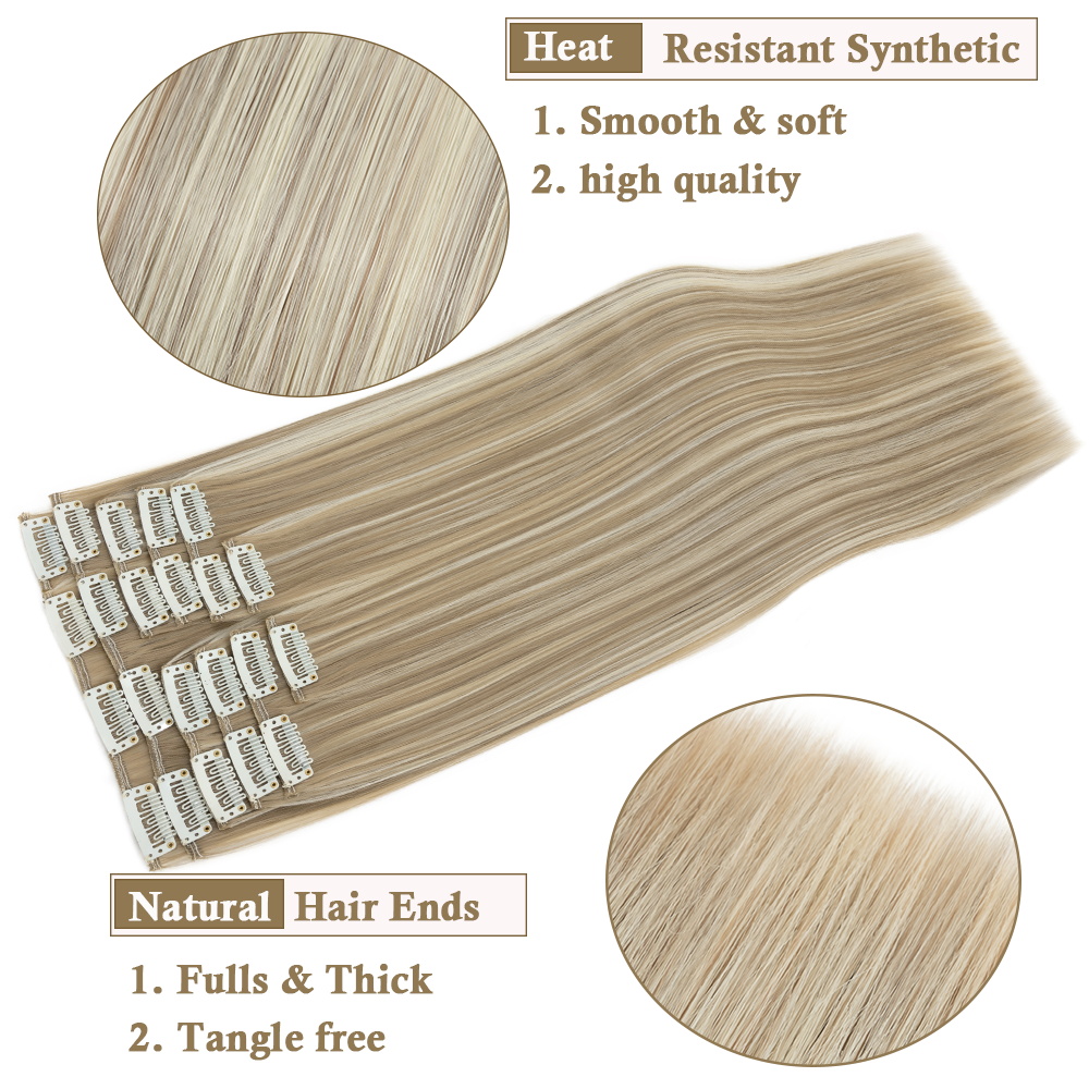 BENEHAIR 180g Straight Clip in hair extensions 22" 12PCS Hair Extensions for Women Full Head Heat Resistant Synthetic Hairpiece