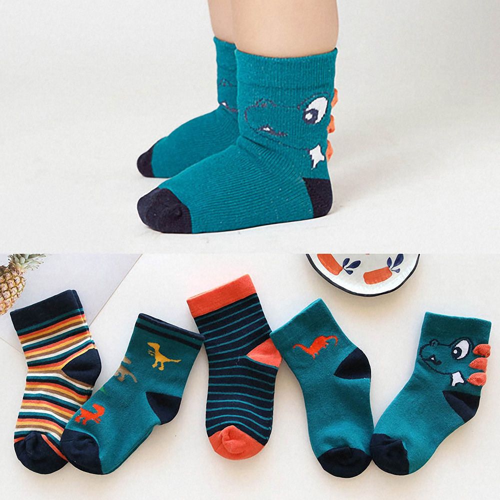 5 paires/lot mignon enfant chaussettes anti-dérapant coton sol chaussettes automne hiver dinosaure imprimé infantile bambin chaussettes bébé Accesseries