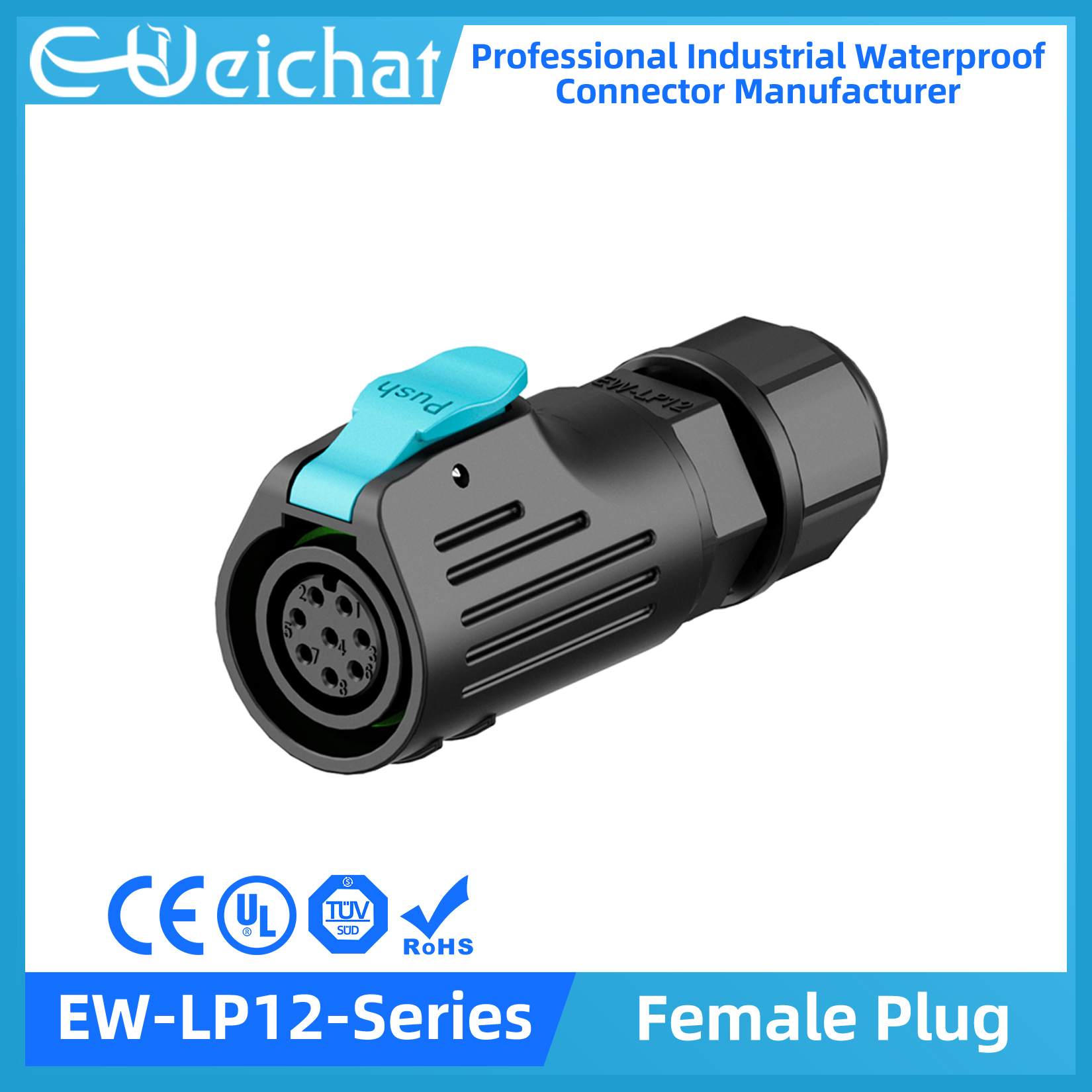 LP12 Waterproof Connector IP68 Industrial Circular Aviation Electrical Connector PBT Shell M12 2-8 Pin Thread Socket: Pink