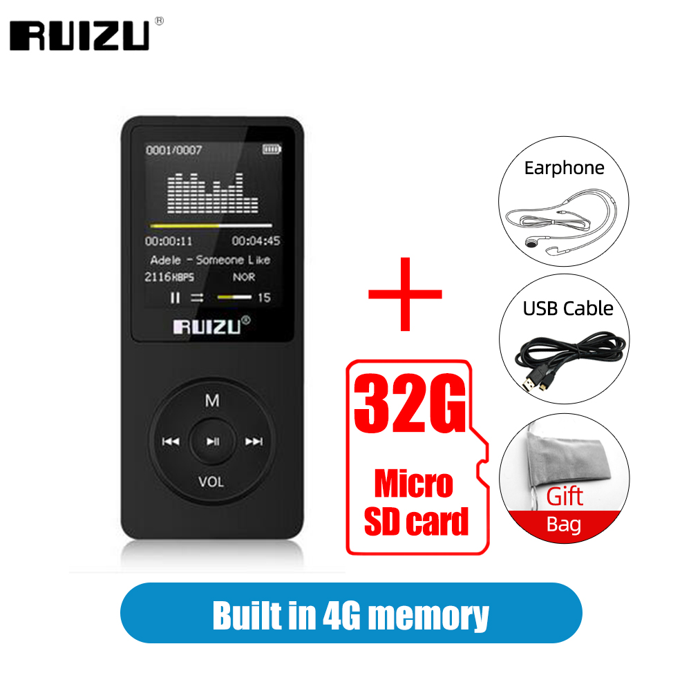 RUIZU X02 lettore MP3 ultrasottile con schermo Mini lettore musicale 4G supporto Radio FM registratore vocale E-book lettore Audio Video Walkman: Black 32G TF Card