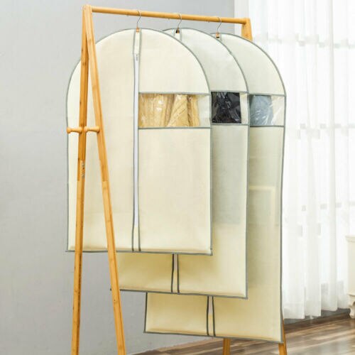 Universele ademende vochtwerende non-woven kleding stofhoes zichtbare kledinghoes ritssluiting opbergzak beschermer: Beigebeige / 6090cm