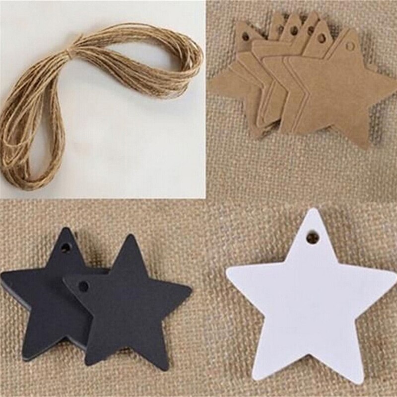 100 stk stjerne kraftpapir etikett prislapper kort bagasjemerke emballasje etiketter svart bryllup jul halloween fest favor