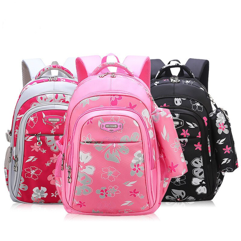 Sac à dos rouge pour filles, imprimé de fleurs, cartable pour élèves, cartable pratique, cartable pour enfants,