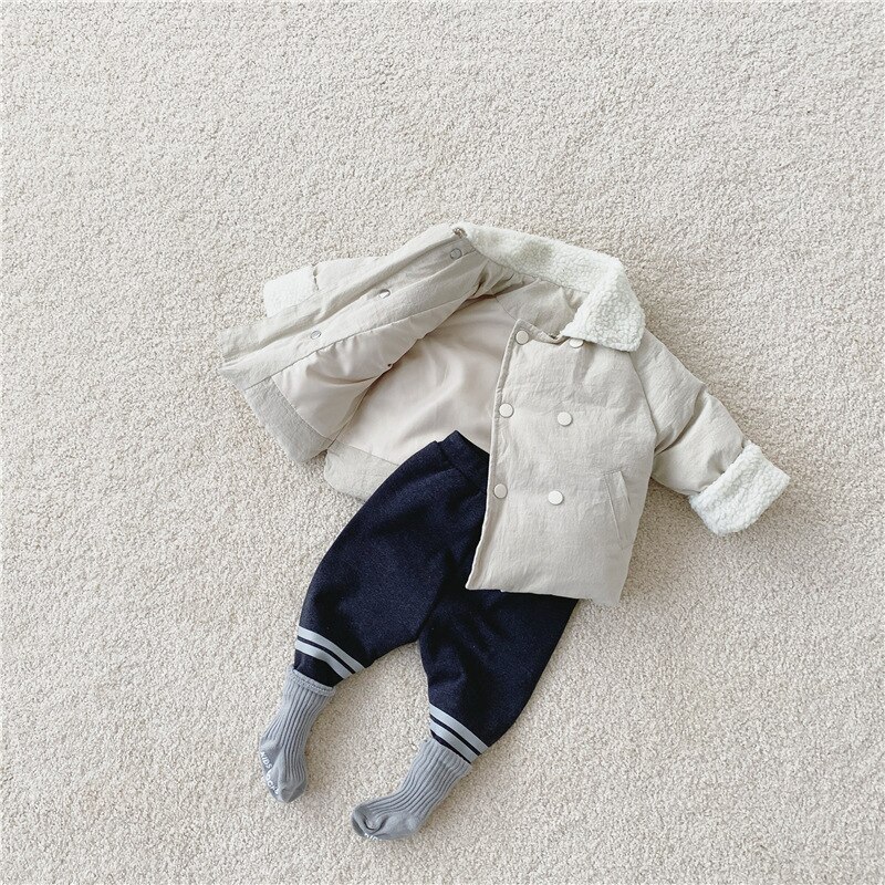 freundlicher Winter Solide Vlies Mantel Baby Jungen Und Mädchen Unten Jacke Kleinkind Kleinkind Verdicken Warme Outwear Baumwolle Gepolsterte Kleidung 6M-3T