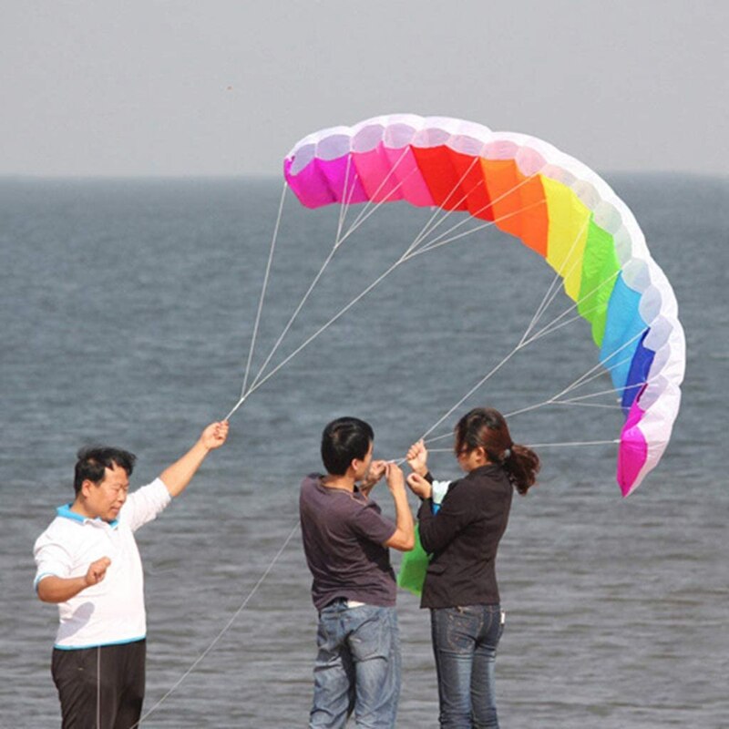 Regenbogen-kites 1.4m kiteboarding doppelleinen zum fliegen doppelleinen betäubungskontrollbar für kinder erwachsene outdoor-aktivitäten
