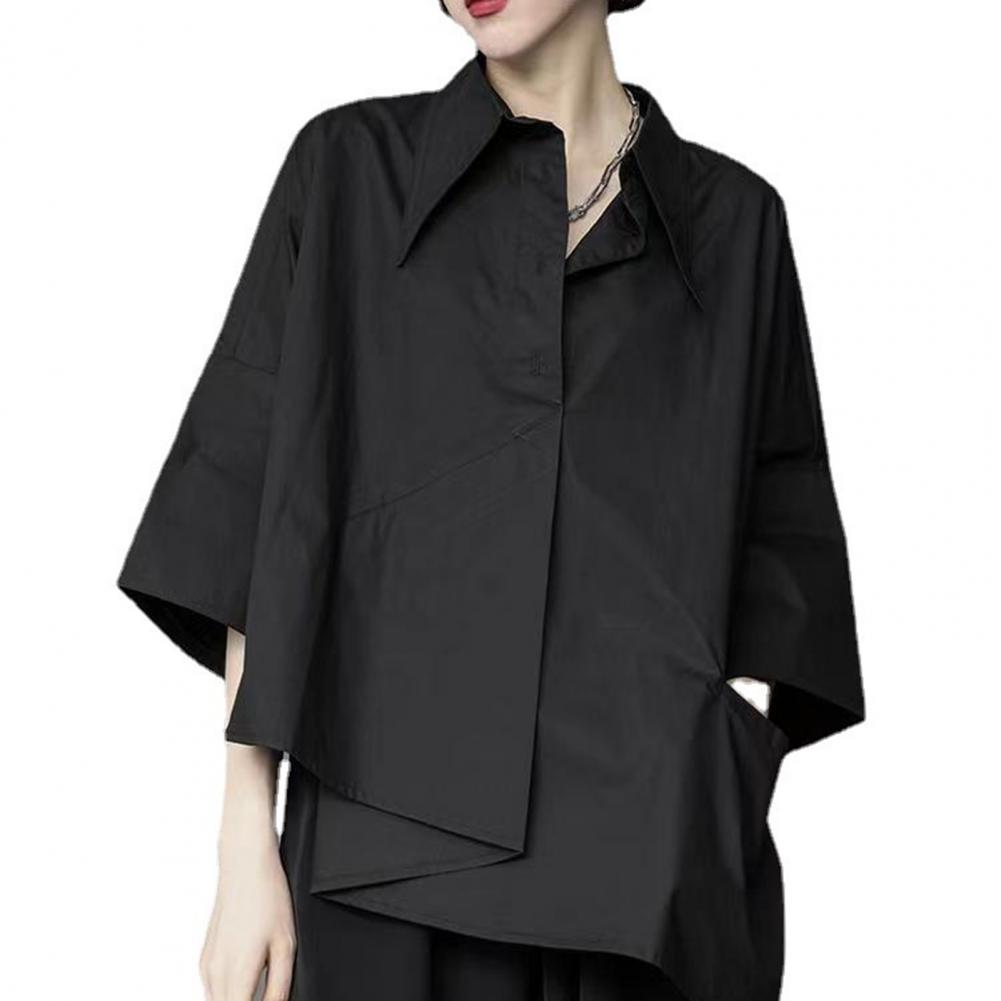 Y2l svarta skjortor med oregelbunden fåll vita skjortor dam herr skjortficka enkelknäppt shortsärm överdimensionerad skjorta hiphopskjorta: S / Svart