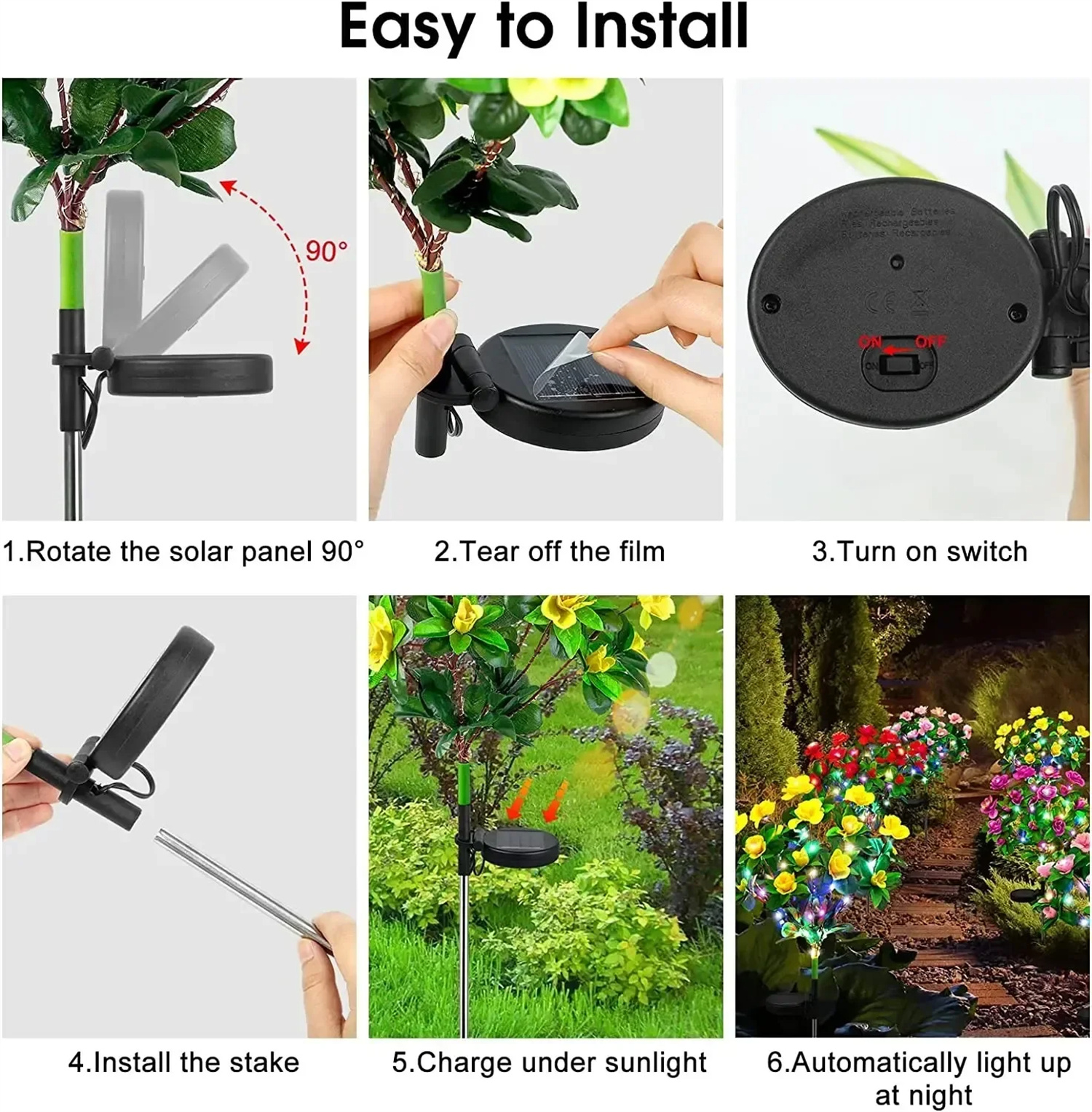 Led-solcellelampe vanntett azalea-solcellelampe utendørs dekorativ for hage, plen, stibelysning, bryllupsdekor