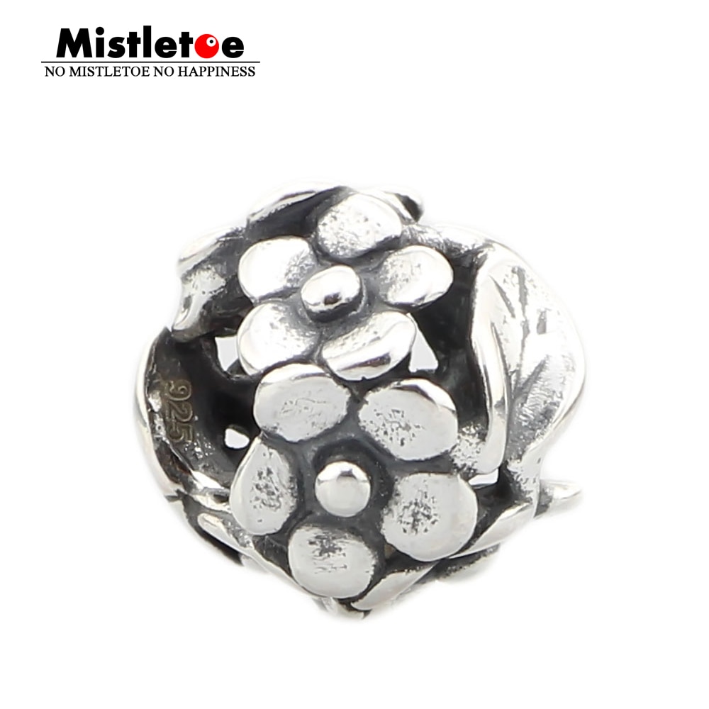 Mistletoe Jewelry Genuine 925 Sterling Silver ORNAMENTAL FLOWER Charms Beads Fits European Troll 3.0mm Bracelet