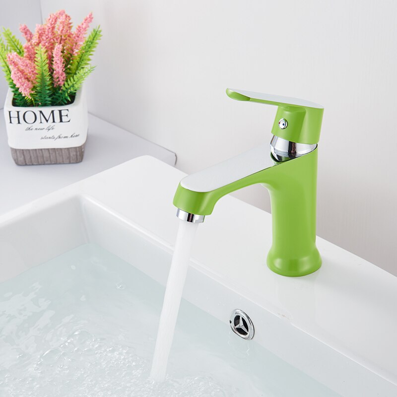 Quyanre Oranje Groen Badkamer Wastafel Kranen Douche Wastafel Kraan Tap Enkele Handgreep Single Hole Badkamer Mengkraan Waterval Kraan: Green Chrome