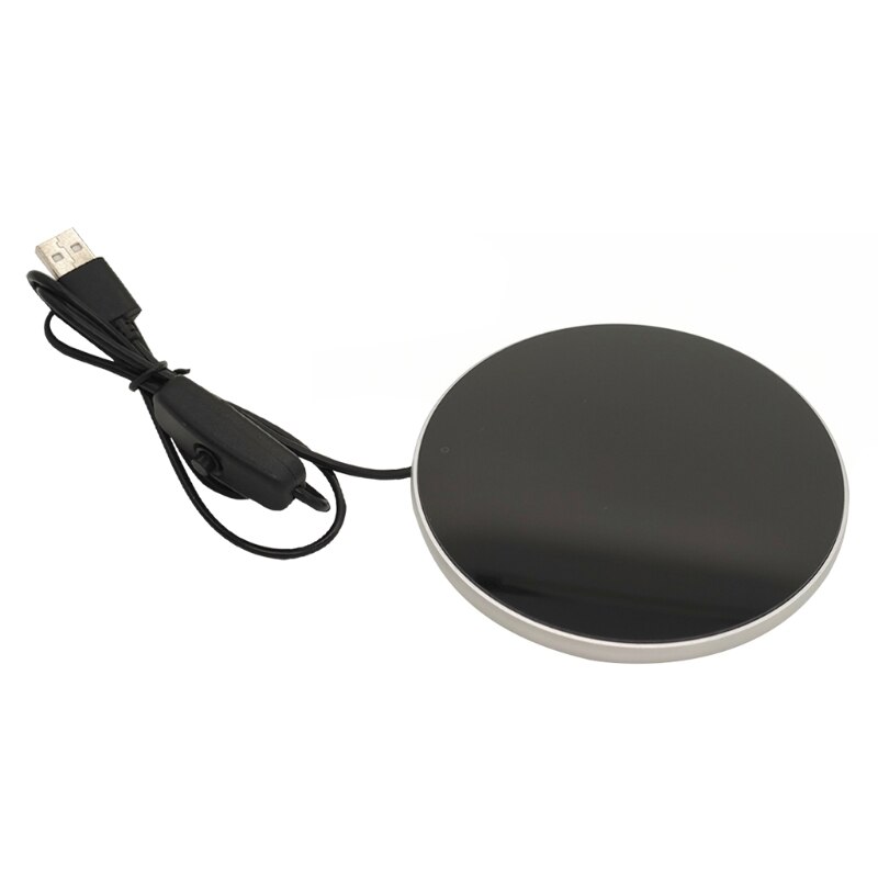 Usb kop krusvarmer med indikatorlys og afbryder, usb kopvarmer usb coaster varmere drikkevarmer til hjemmekontor: Sølv