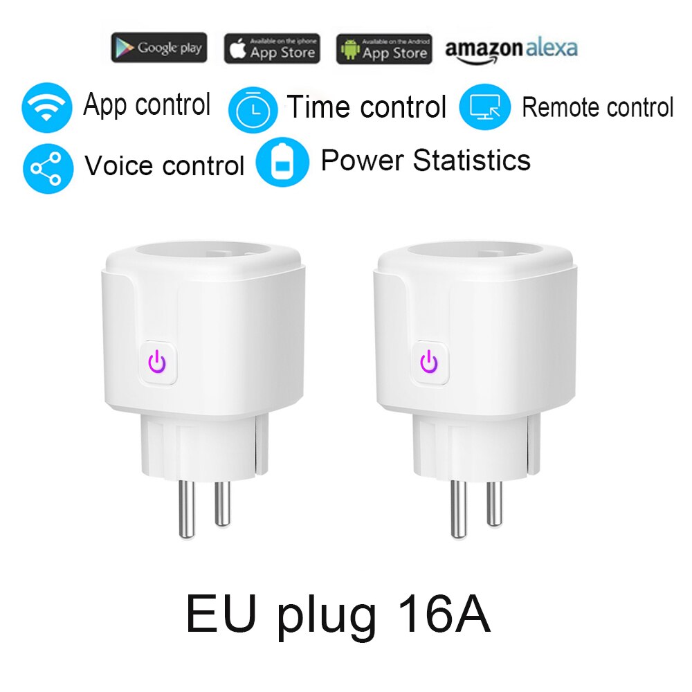 Wifi Smart Plug Socket Eu 16A Power Monitor Timing Functie Smart Leven App Controle Werk Met Alexa Google Assistent 100-240V: 2pcs EU 16A plug