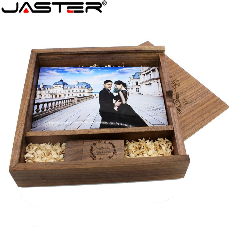 Jaster Maple Walnoot Fotoalbum Usb + Box Usb Flash Drive Pendrive 8 Gb 16 Gb 32 Gb Fotografie bruiloft 1 Pcs Logo Klant