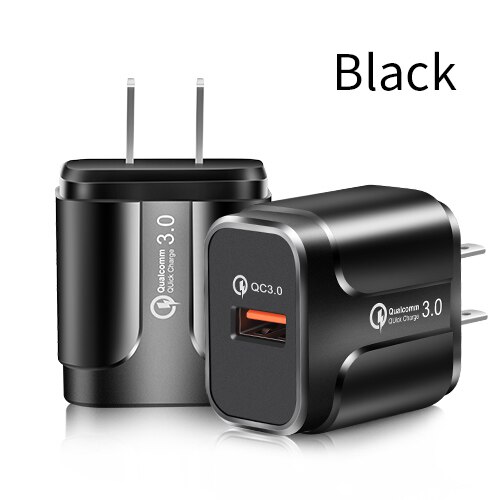 GTWIN 18W Quick Charge QC 3.0 USB Charger For Mobile Phone Adapter EU US Plug Wall Charger QC3.0 Fast Charging 3A Universal: Black US Plug