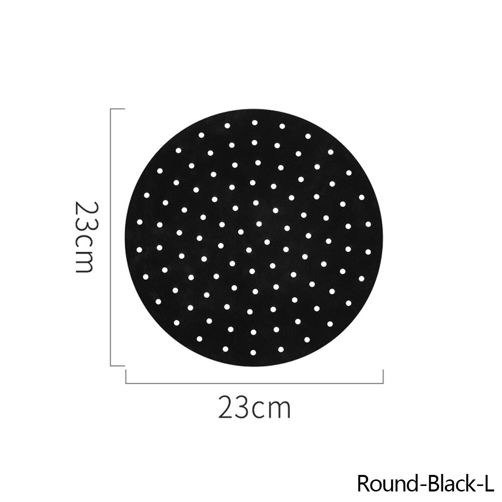 Alfombrilla para freidora de aire, cesta de silicona antiadherente de grado alimenticio para freidoras de aire de 8/9 pulgadas, accesorios de cocina: A-Round-Black-23cm