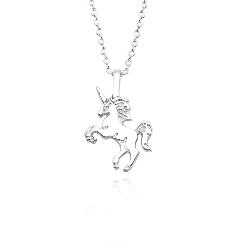 Lindo collar con unicornio de de dibujos animados caballo accesorios de joyería para niñas niños mujeres Animal colgante pulsera Set: Small Necklac Silver