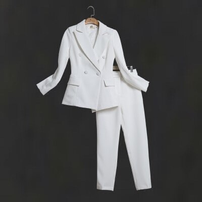 Forretningsdress dame dressjakke dame fritidsbukser damebukser dress todelt: Hvit / M