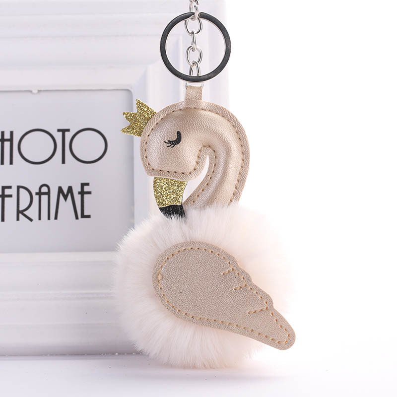 Leuke Roze Flamingo Sleutelhanger Vrouwen Konijnenbont Pompoms Zwaan Auto Sleutelhanger Houder Tas Charm Hanger Party Accessoires Cadeau: hkk07