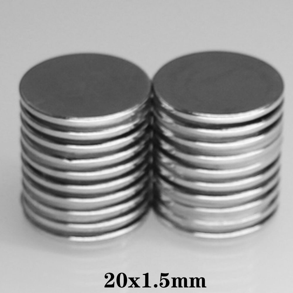 10 ~ 150 stk 20 x 1.5 mm tynde neodym stærke magneter permanent rund magnetplade 20 x 1.5mm kraftig magnetisk skivemagnet 20*1.5 mm