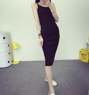 vrouwen lente zomer herfst halter tops mouwloos knit vest jurken vrouw lange sectie soild gebreide beugel dress: Black