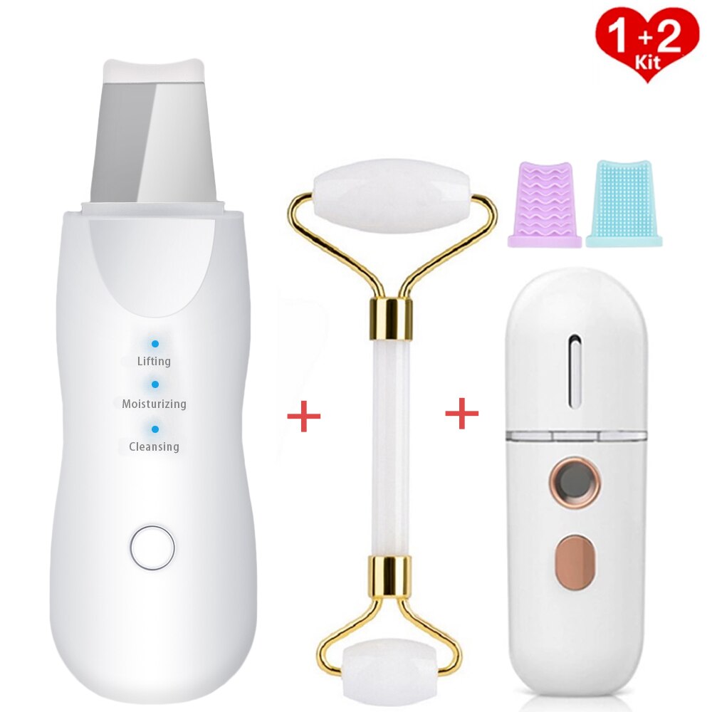 Appareil électrique de gommage de la peau, dissolvant de points noirs, spatule de Peeling du visage, Machine de Lifting du visage, amincissant, masseur à rouleau: Set 1