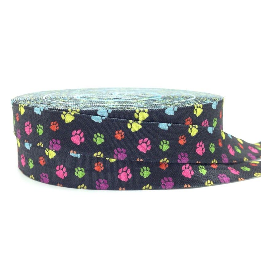 5Yard 16Mm Bear Paw Footprint Print Fold Over Elastic Band Sewing Tape Handmade Crafts Accessories Diy Baby Headband Hair Ties