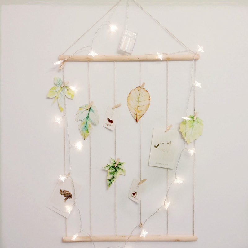 Handgemaakte grote houten stok hangende diy fotodisplay macramé wandhanger foto organizer met clips foto achtergronddecoratie