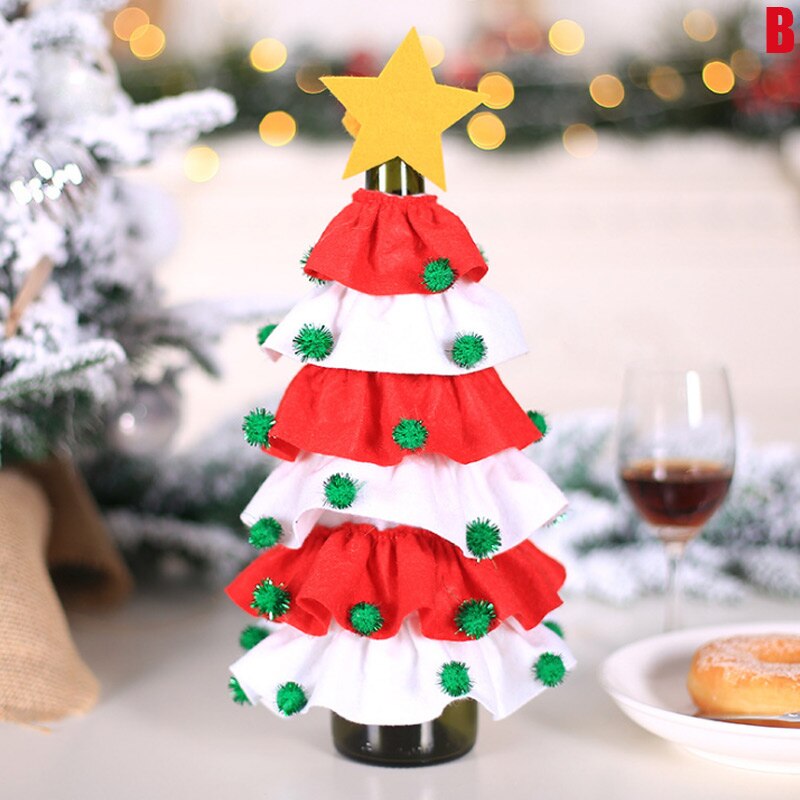 Christmas Wine Bottle Covers Dress Skirt Christmas Dining Table Set Bottle Decoration Cubiertas de botellas de vino de navidad: B