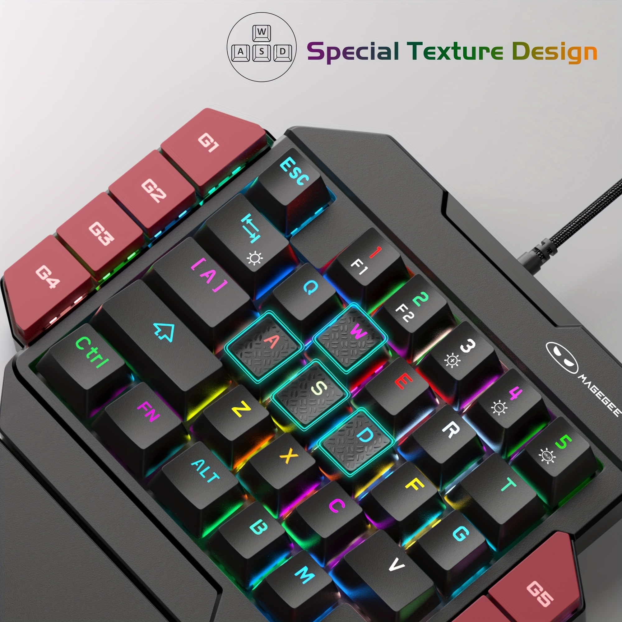 MageGee Einhand-Spiel-Mechanische Tastatur, Axt 35-Tasten, kabelgebundene Spielen-Laptop-Tastatur für Linkshänder, gemischte Lichtlampeneffekt