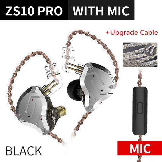 KZ ZS10 PRO 1DD+4BA HIFI Metal Headset Hybrid In Ear Earphone Sport Noise Cancelling Headset AS10 ZSN PRO CA16 ZSX C12 V90 VX T4: Gold