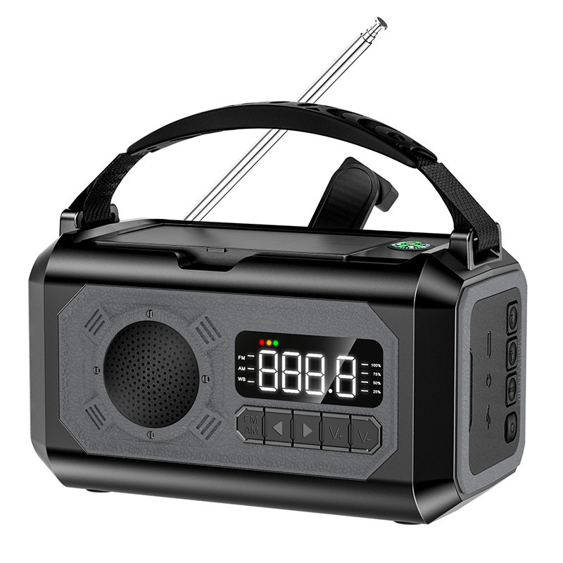 Radio de emergencia portátil AM/FM/NOAA de 12000mAh con 2 paneles solares Radio meteorológica de manivela con linterna para supervivencia al aire libre: Negro