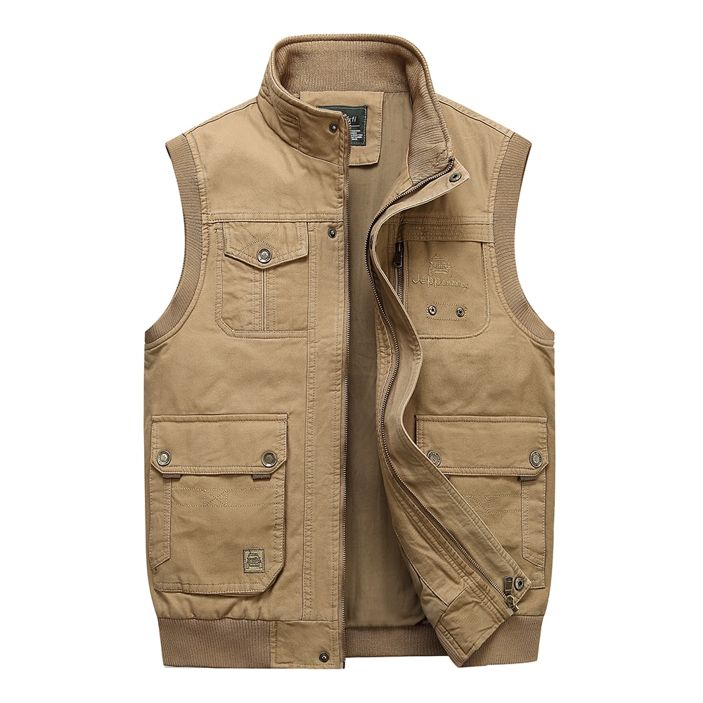 Hommes Multi poches coton gilets grande taille XL-5XL homme sans manches vestes printemps automne pêche gilets photographie col gilets