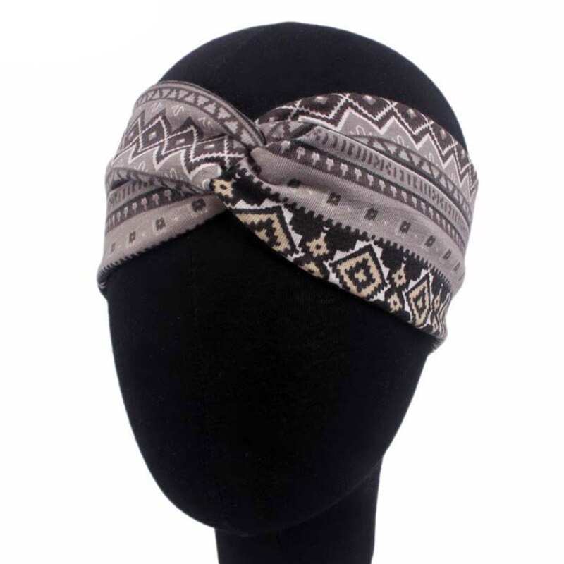 Women Ethnic Printed Cross Wide Headband Twisted Turban Elastic Hairband Beauty G99D: LG