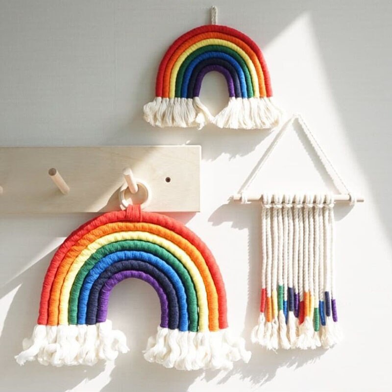 1pc macrame regnbue vægindretning til soveværelse børneværelse baby børneværelser farverigt gobelin farverigt reb vævet kvast væghængende legetøj