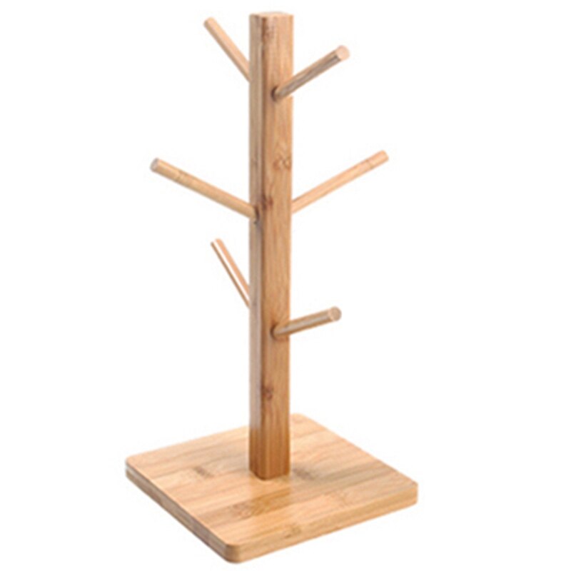 Wooden Coffee Cup Rack 6 Cup Mug Holder Countertop Pantry Stands Mug Tree Shape Rack (Square): Default Title