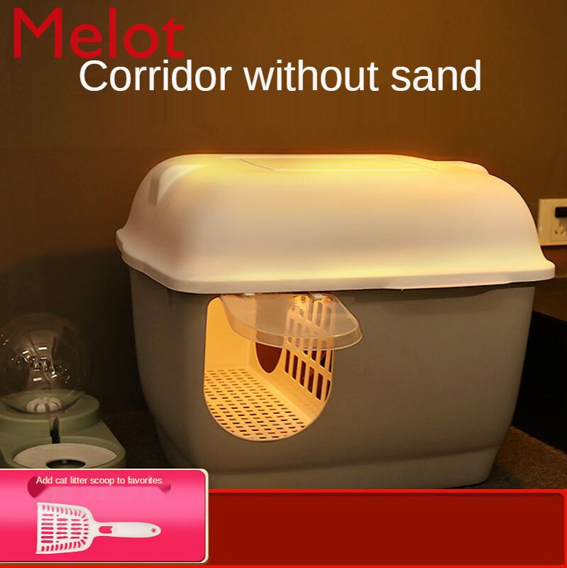 Caja de arena moderna para pasillo, desodorante de inodoro de gran tamaño, canal largo, completamente cerrado, a prueba de salpicaduras, suministros para gatos