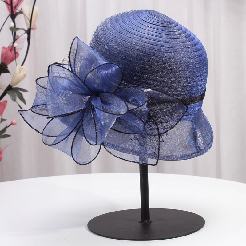 Kvinders hatte med sløjfe, bred skygge, kentucky derby fedora, sommersolhat til kvinder: Blå